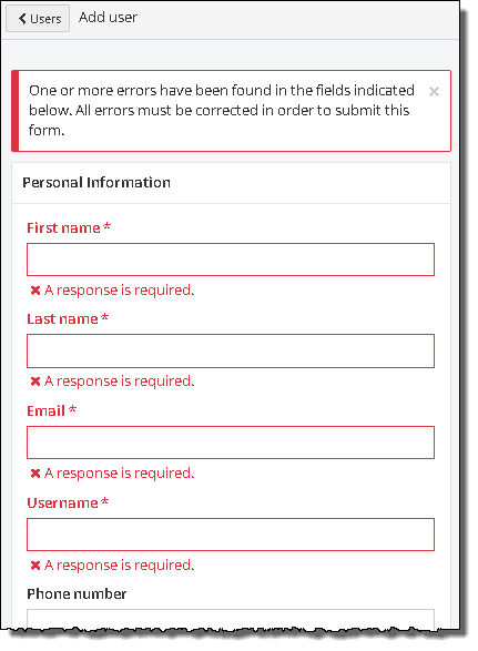 Missing mandatory fields.